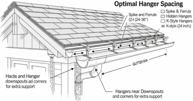 how far apart should gutter hangers be spacing diagram