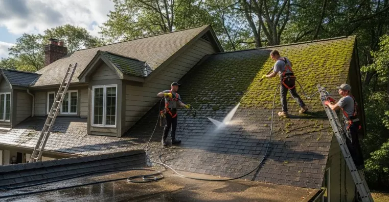 roof cleaning cost pressure washing soft wash algae removal residential roof cleaning pricing