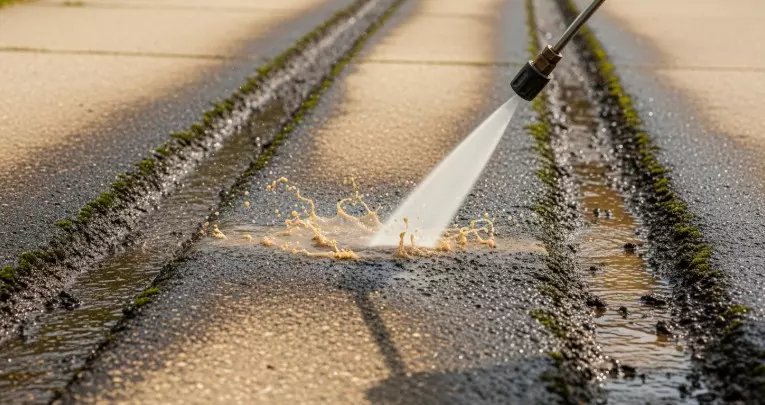 what is rutting in pavement dirty driveway grooves pressure washing cleaning example