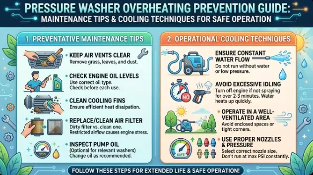 Pressure washer overheating prevention guide with maintenance tips and cooling techniques for safe operation