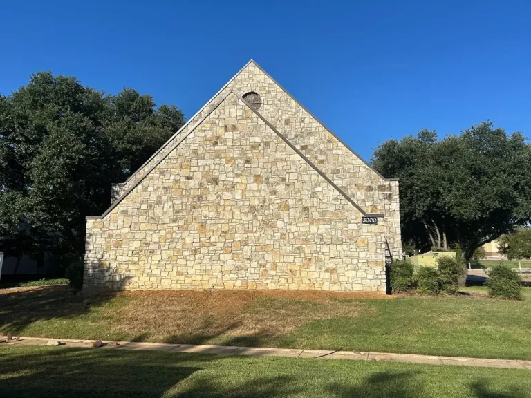 Stone building exterior cleaning project in the DFW area