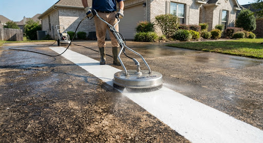 Cleaning a concrete driveway with a surface cleaner